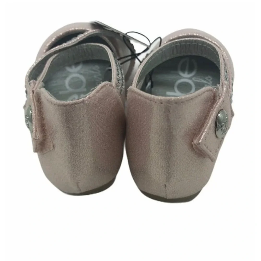 Bebe Girls Rose Gold Metallic‎ Rhinestone Dress Shoes Size 7 Toddler